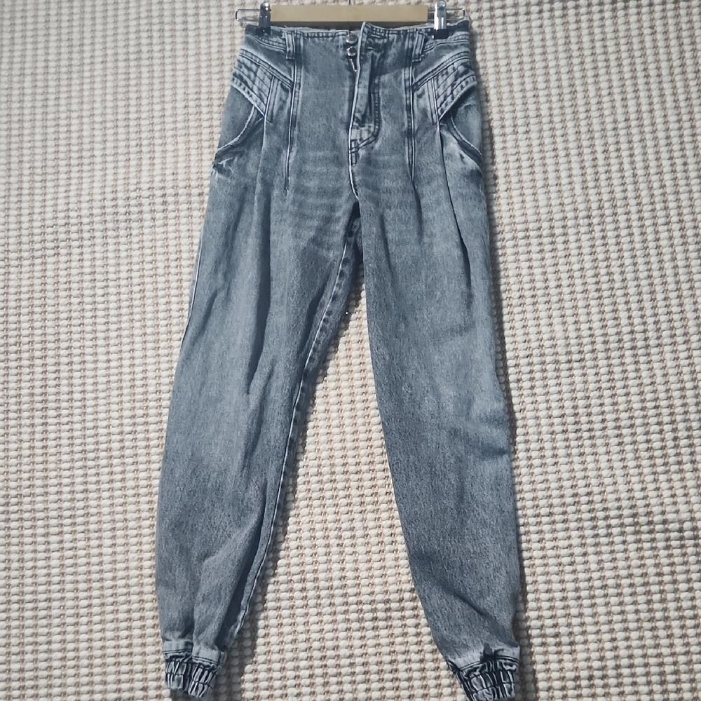 Chic Vintage Grundge High Rise Women's Retrofete Jeans in Washed Gray